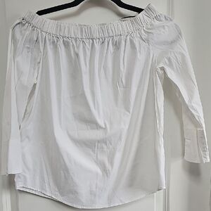 Zara White Smocked Off-Shoulder Blouse